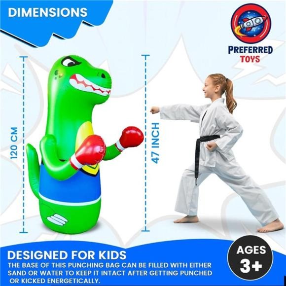 Inflatable Punching Bag  Dinosaur with Instant Bounce Back Movement (47” Height) - Picture 4 of 6
